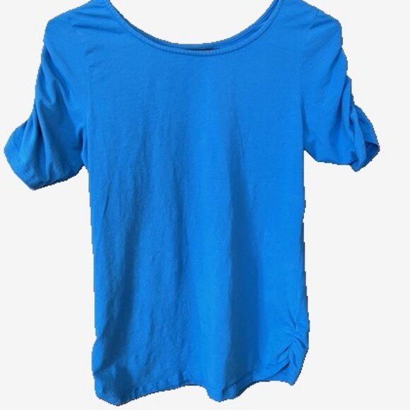 Blue Organic cotton Gathered short sleeve top - Picture 2 of 6